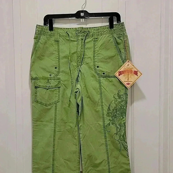 Caribbean Joe Cargo Lime Green Cotton Embroidered Detail Size 8P - Picture 2 of 8